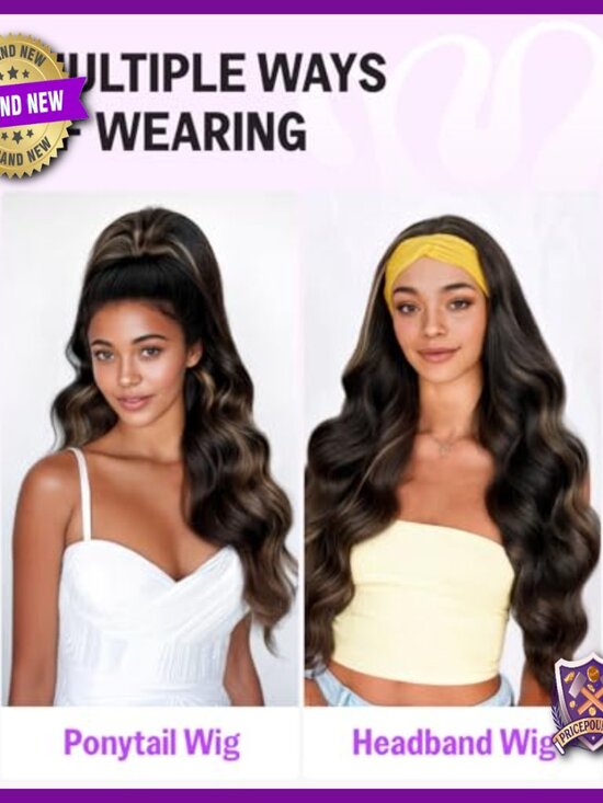 20 Inch Human Hair Half Wig 200% Density Glueless Headband Beginner Friendly